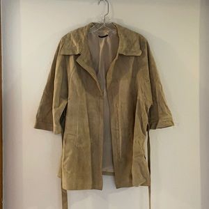 Elie Tahari Tan Suede Belted Jacket Cape Kimono L Large Leather